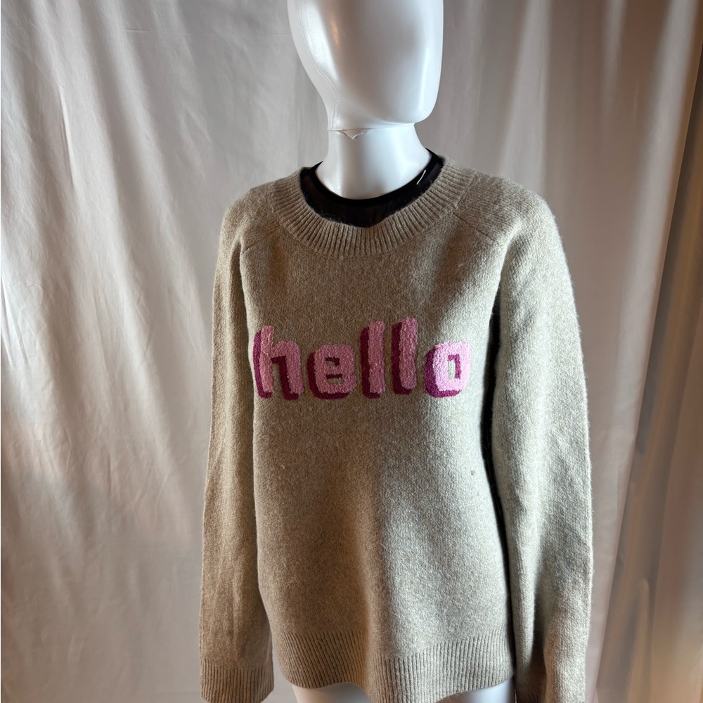 Women's Beige Sweater with Pink Lettering